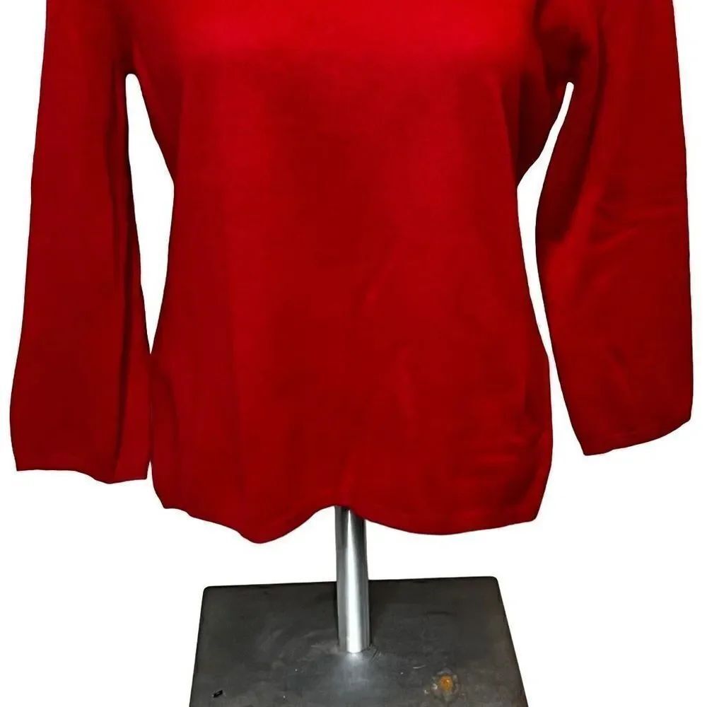 InCashmere red scoop neck 3/4 sleeve cashmere sweater size L - Picture 8 of 15